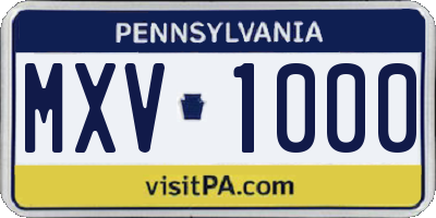 PA license plate MXV1000