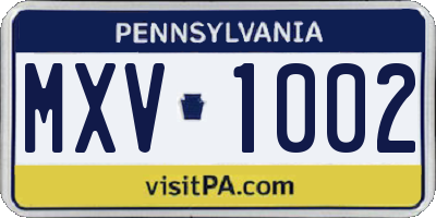 PA license plate MXV1002