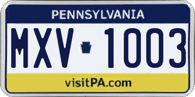 PA license plate MXV1003