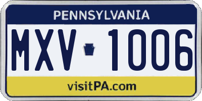 PA license plate MXV1006