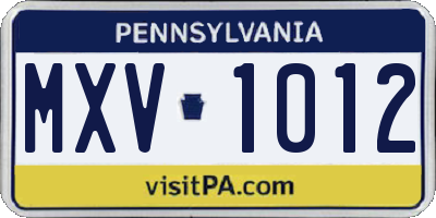 PA license plate MXV1012