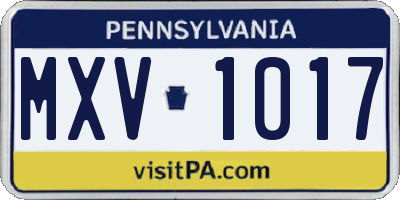 PA license plate MXV1017