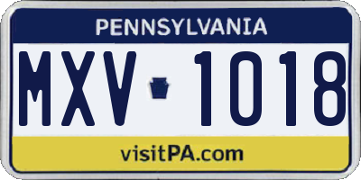 PA license plate MXV1018