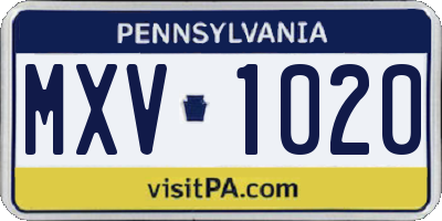PA license plate MXV1020