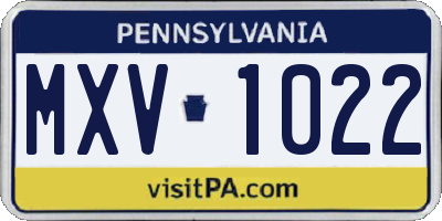 PA license plate MXV1022