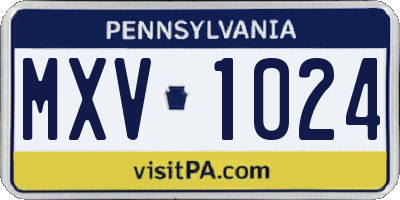 PA license plate MXV1024