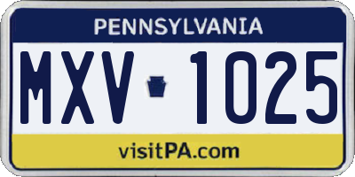 PA license plate MXV1025