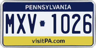 PA license plate MXV1026
