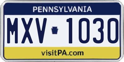 PA license plate MXV1030
