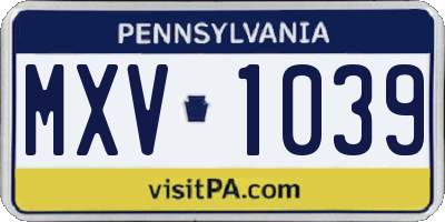 PA license plate MXV1039