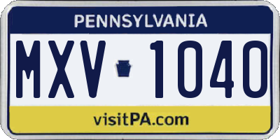 PA license plate MXV1040