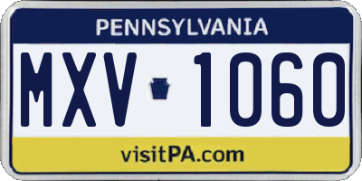 PA license plate MXV1060