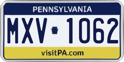 PA license plate MXV1062
