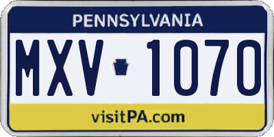 PA license plate MXV1070