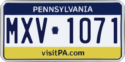 PA license plate MXV1071