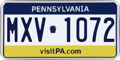 PA license plate MXV1072