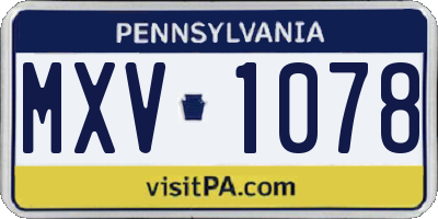 PA license plate MXV1078