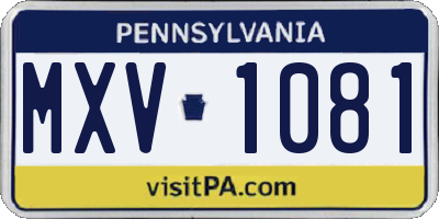 PA license plate MXV1081
