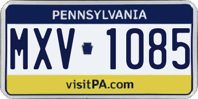 PA license plate MXV1085