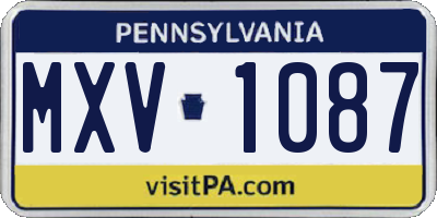 PA license plate MXV1087