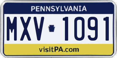 PA license plate MXV1091
