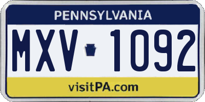 PA license plate MXV1092