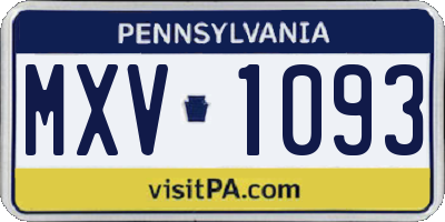 PA license plate MXV1093