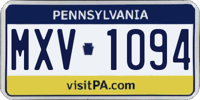 PA license plate MXV1094