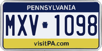 PA license plate MXV1098
