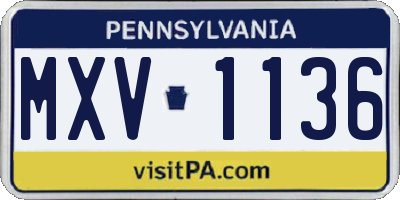 PA license plate MXV1136