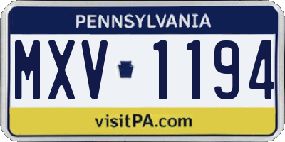 PA license plate MXV1194