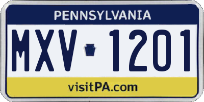PA license plate MXV1201