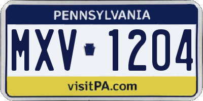 PA license plate MXV1204