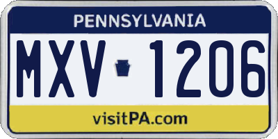 PA license plate MXV1206