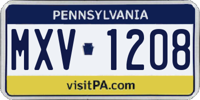 PA license plate MXV1208