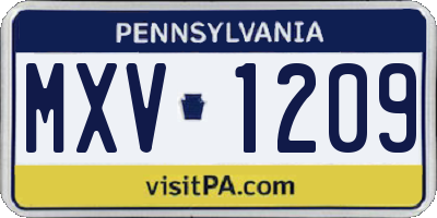 PA license plate MXV1209