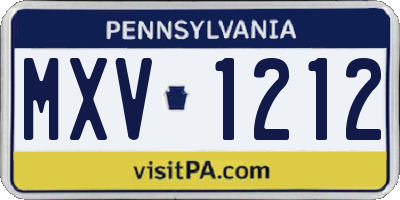 PA license plate MXV1212