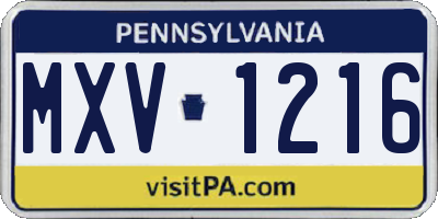PA license plate MXV1216