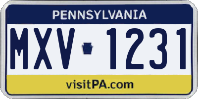 PA license plate MXV1231