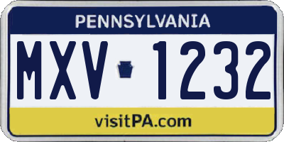 PA license plate MXV1232