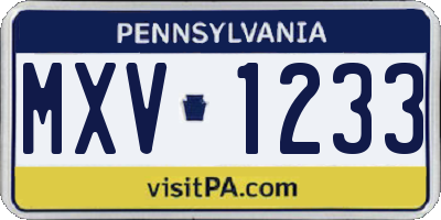PA license plate MXV1233