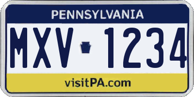 PA license plate MXV1234