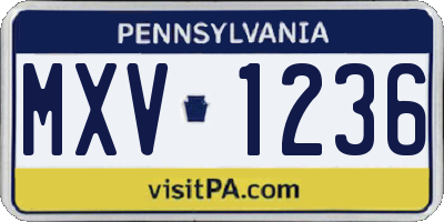 PA license plate MXV1236