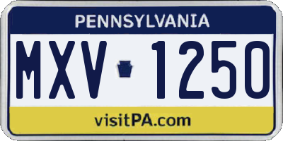 PA license plate MXV1250