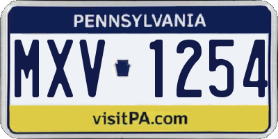 PA license plate MXV1254