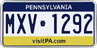 PA license plate MXV1292