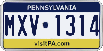 PA license plate MXV1314