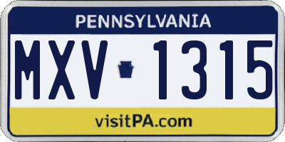 PA license plate MXV1315