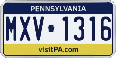 PA license plate MXV1316