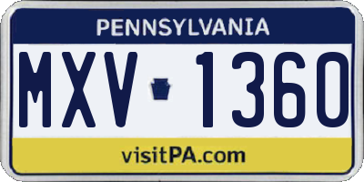 PA license plate MXV1360